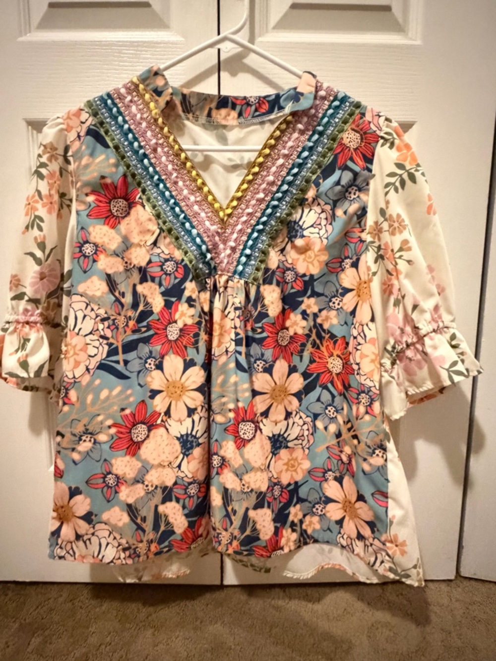 Boho Floral V-Neck Women’s Top in Multi-Color